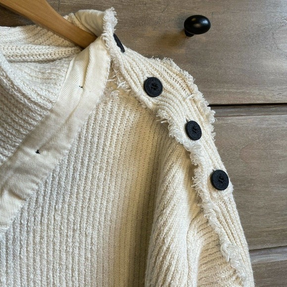 Free People On My Side High Neck Button-Trim White Oversized Chunky Sweater - Picture 5 of 5